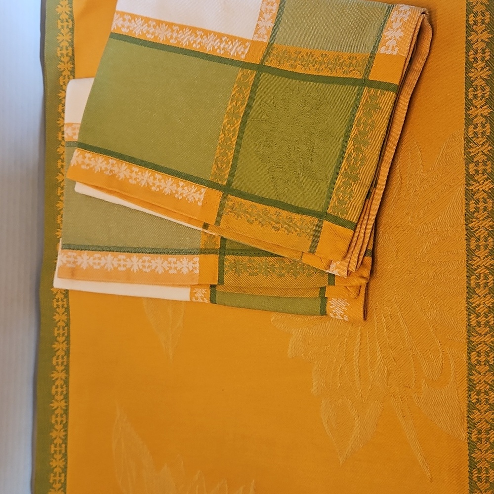 Pottery Barn Vintage Mid-Century Cotton Woven Floral Placemats & Napkins 2